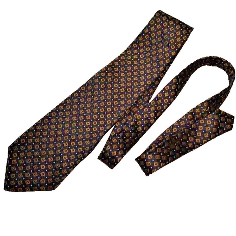 LANVIN Paris Navy Gold woven necktie tie